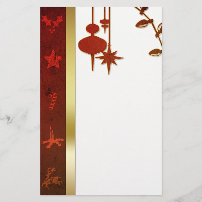 Grungy Vintage Gold Christmas Stationery (Front)