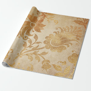 Grungy Vintage Gold Floral Cart Wrapping Paper