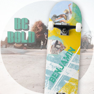 Grungy Yellow Teal Urban Street Graffiti Skateboard