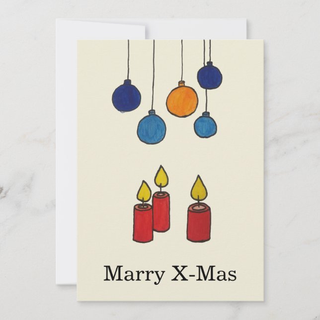 Grußkarte Weihnachten Kerzen und Weihnachtskugeln Holiday Card (Front)