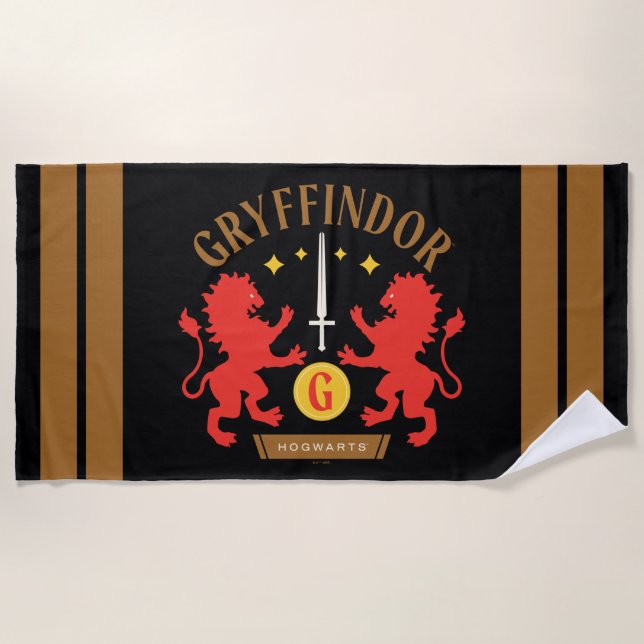 GRYFFINDOR™ House Double Lion Sword Graphic Beach Towel (Front)