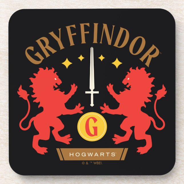 GRYFFINDOR™ House Double Lion Sword Graphic Coaster (Front)