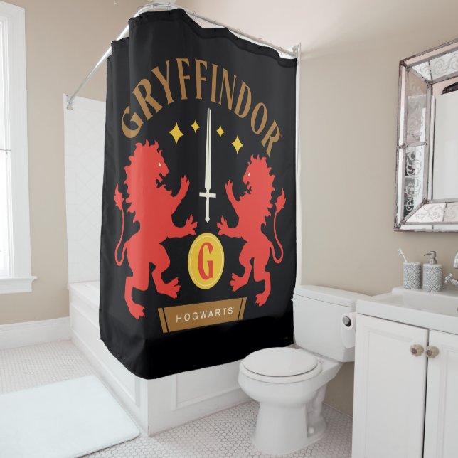 GRYFFINDOR™ House Double Lion Sword Graphic Shower Curtain (In Situ)