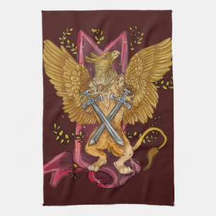 Gryphon with Swords Tea Towel