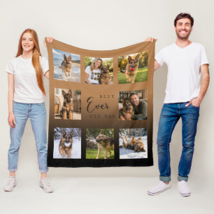 GSD Dad Father black brown photo collage Fleece Blanket