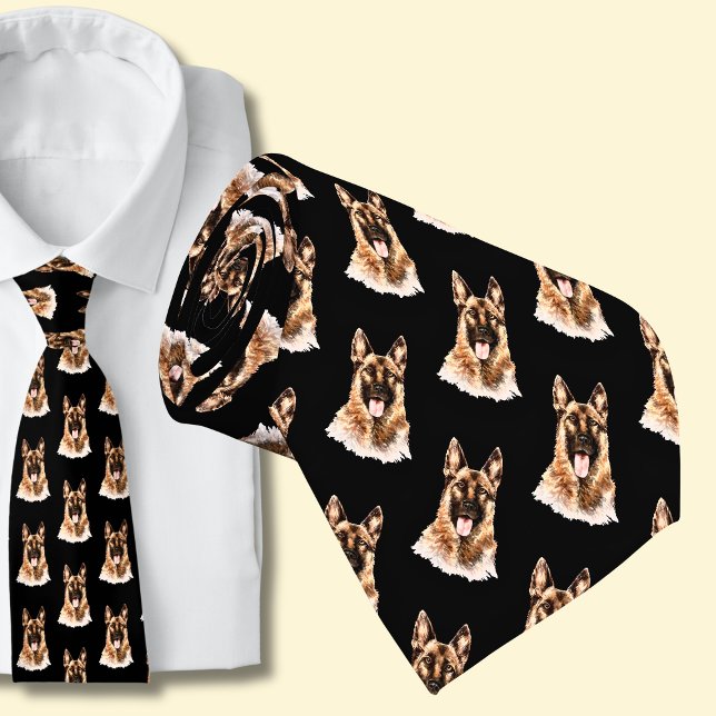 GSD German Shepherd Dogs on Black  Neck Tie (Creator Uploaded)