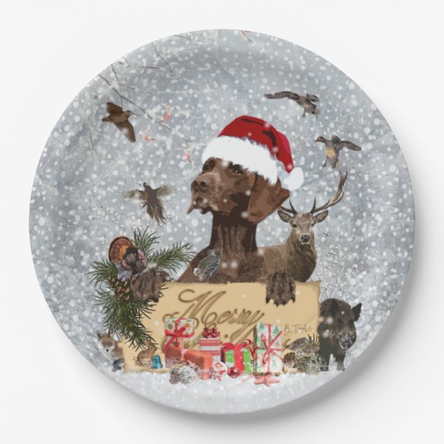 Gsp ,Dog christmas  Paper Plate (Front)