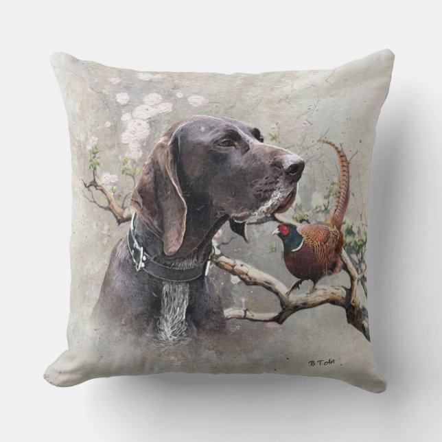 GSP Hunting Art – Precision, Passion, and Pheasant Cushion (Front)