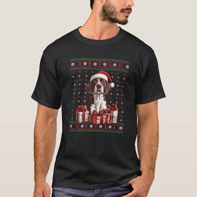 GSP Santa Hat Xmas German Shorthaired Pointer Ugly T-Shirt (Front)