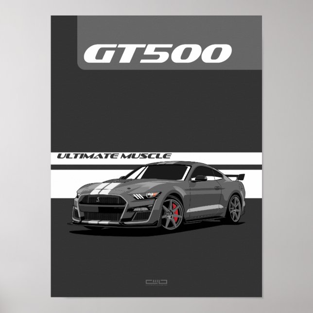 GT500 Muscle Car Poster – Grey (Front)