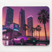 GTA 6 Vibe Mouse Pad – Retro Car in Neon City Suns