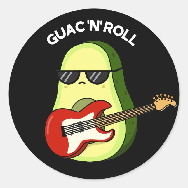 Guac And Roll Funny Avocado Pun Dark BG Classic Round Sticker (Front)
