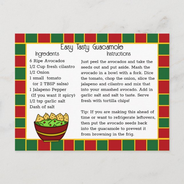 Guacamole Recipe Card (Front)