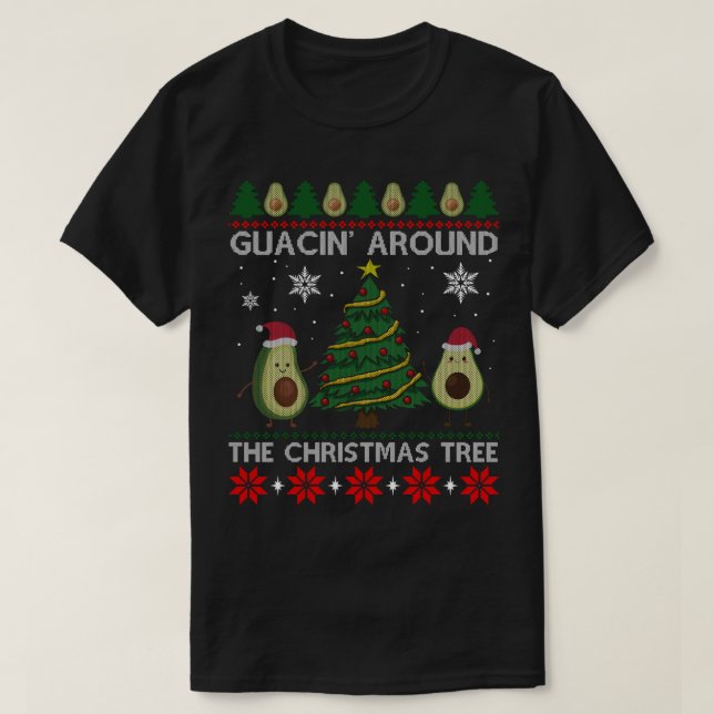 Guacin Around The Christmas Tree Avocado Santa Rei T-Shirt (Design Front)