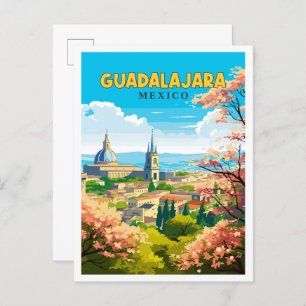 Guadalajara Mexico vintage travel illustration Postcard