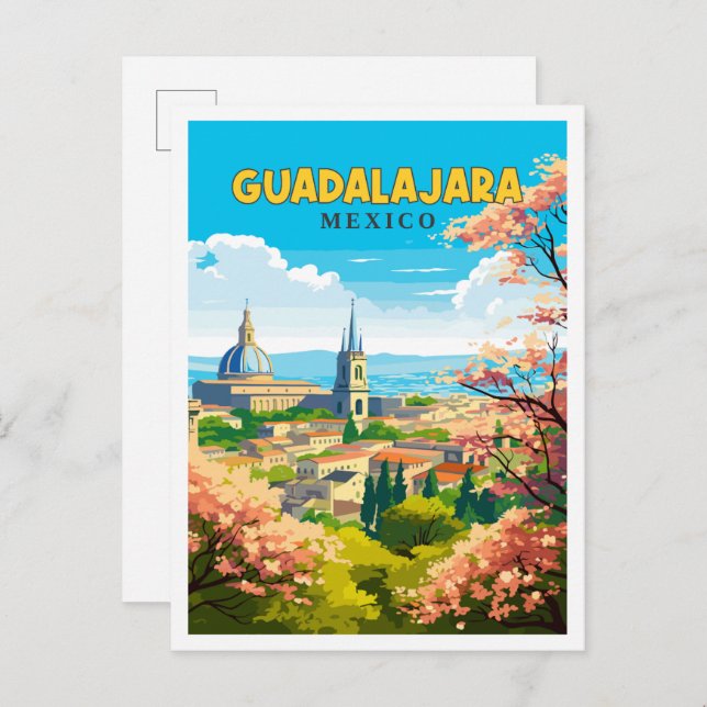 Guadalajara Mexico vintage travel illustration Postcard (Front/Back)