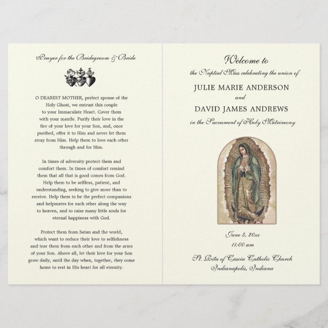 Guadalupe Catholic Wedding Mass Program (Front)