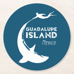 Guadalupe Island Mexico   Scuba Diving With Sharks Round Paper Coaster