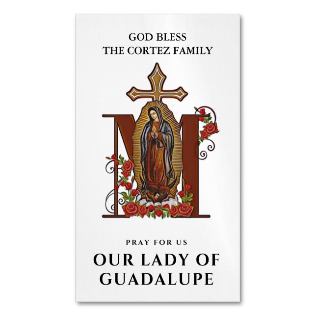 Guadalupe Religious Catholic Virgin Mary Prayer Magnetic Business Card (Front Vertical)