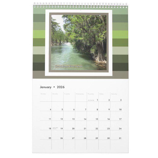 Guadalupe River in Gruene, Texas  Calendar (Jan 2026)