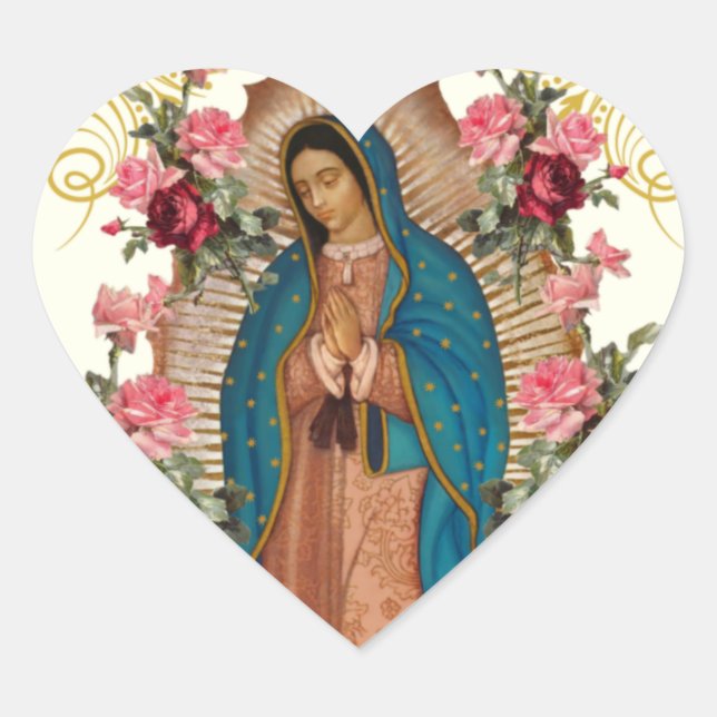 Guadalupe Roses Religious Elegant Floral Heart Sticker (Front)