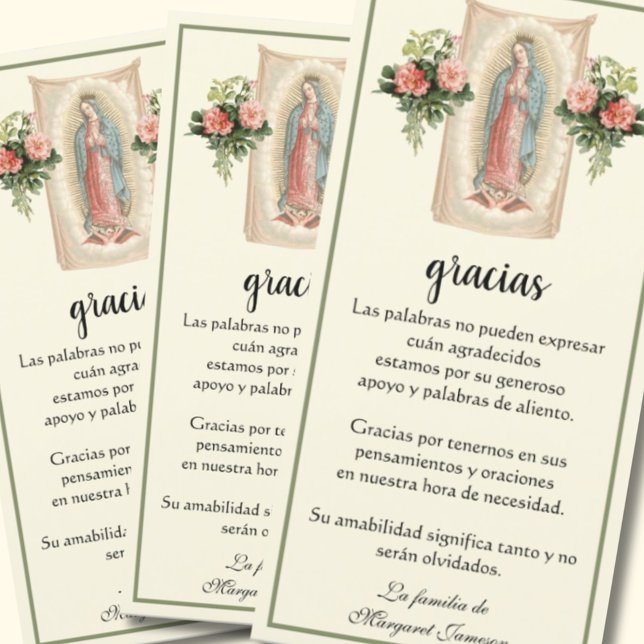 Guadalupe Virgin Mary Funeral Condolence Spanish Thank You Card (Creator Uploaded)