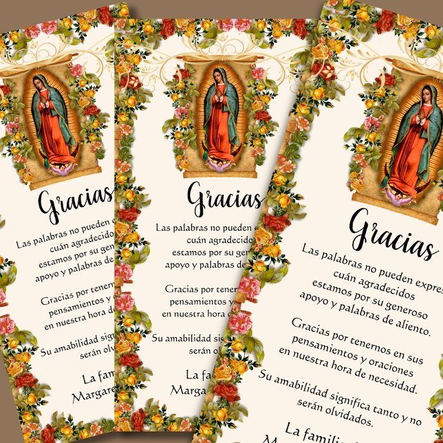 Guadalupe Virgin Mary Funeral Condolence Spanish Thank You Card (Creator Uploaded)