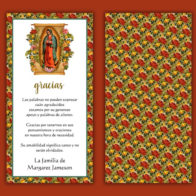 Guadalupe Virgin Mary Funeral Condolence Spanish  Thank You Card (Creator Uploaded)