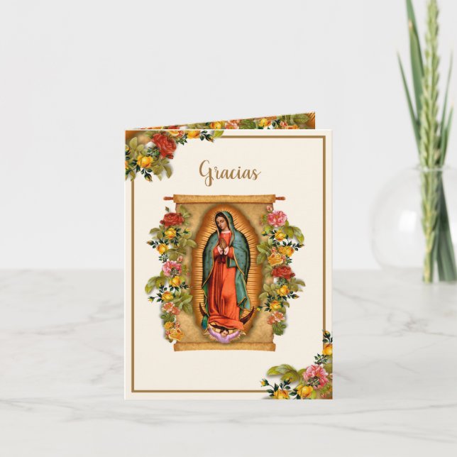 Guadalupe Virgin Mary Funeral Condolence Spanish Thank You Card (Front)
