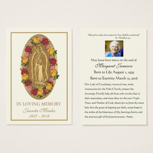 Guadalupe Virgin Mary Funeral Prayer Holy Card (Front & Back)