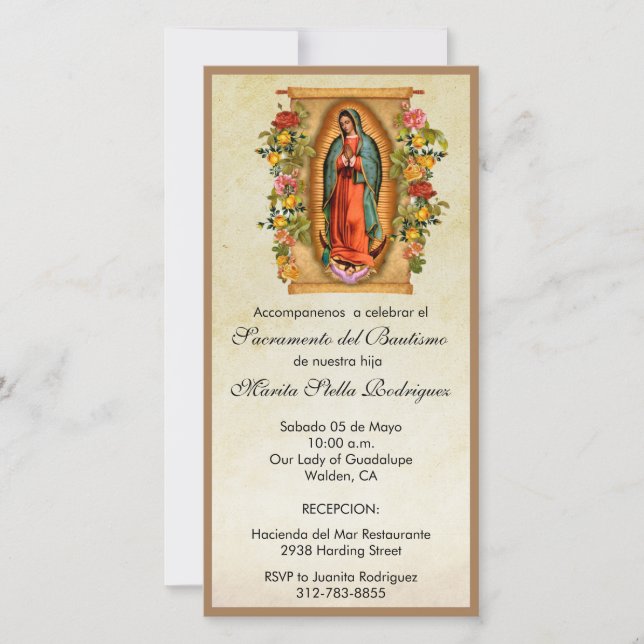 Guadalupe Virgin Mary Spanish Baptism Christening Thank You Card (Front)