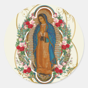 Guadalupe Virgin Mary Spanish Prayer Holy Card Classic Round Sticker