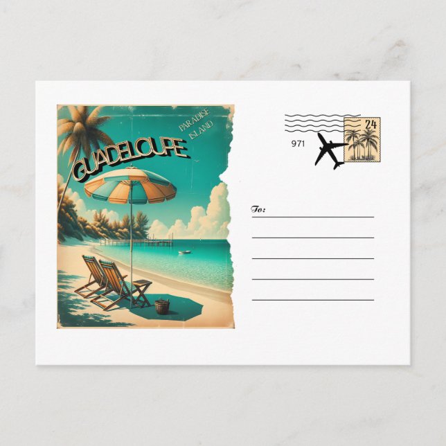 Guadeloupe Exotic Beach Retro Postcard (Front)