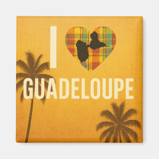 Guadeloupe Poster - Madras Heart and Palm Trees Magnet