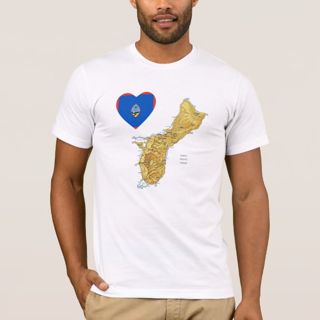 Guam Flag Heart and Map T-Shirt (Front)