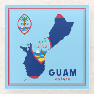 Guam Flag Map & Seal Glass Coaster