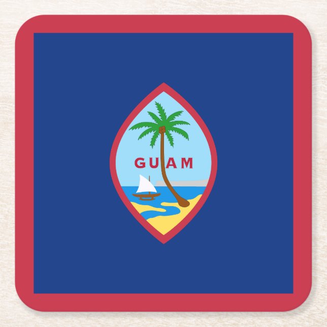 Guam Flag Square Paper Coaster (Front)
