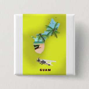 Guam illustrated map travel poster 15 cm square badge
