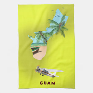 Guam illustrated map travel poster tea towel
