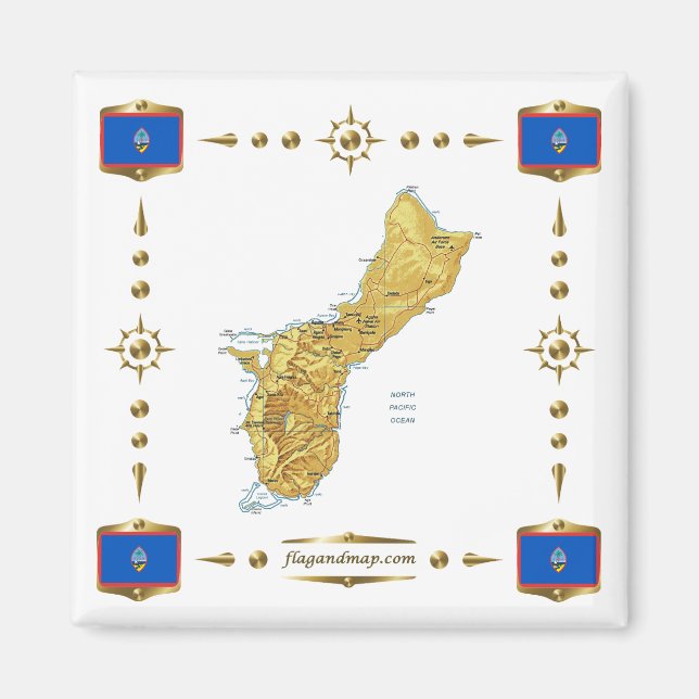 Guam Map + Flags Magnet (Front)