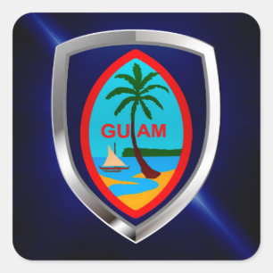 Guam Mettalic Emblem Square Sticker