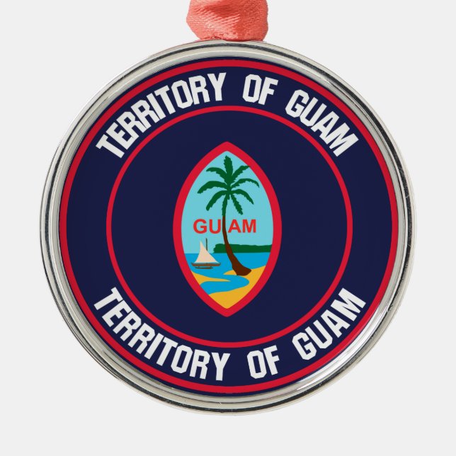 Guam Round Emblem Metal Tree Decoration (Front)