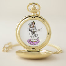 Guan Yin Bodhisattva on Lotus Flower Pocket Watch