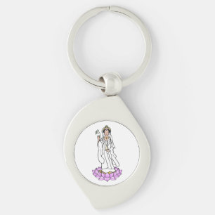 Guan Yin Bodhisattva on Lotus Metal Keychain 