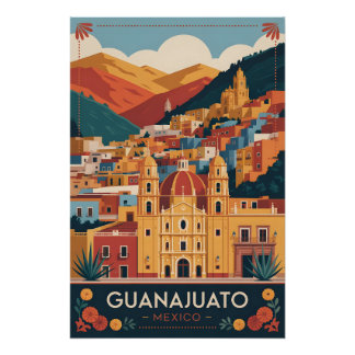 Guanajuato Mexico Retro Travel Poster Art