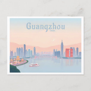 Guangzhou China Pearl River Pastel Travel Postcard