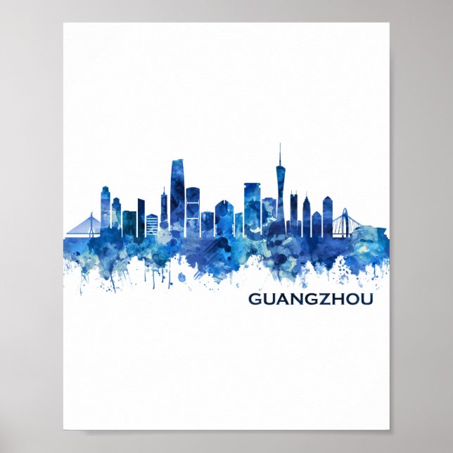 Guangzhou China Skyline Blue Poster (Front)