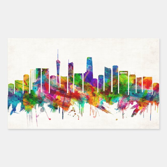 Guangzhou China Skyline Rectangular Sticker (Front)