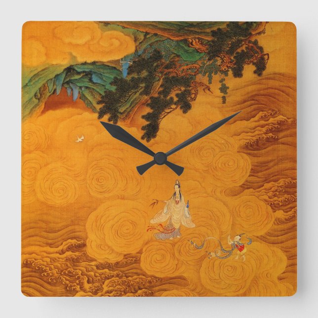 Guanyin in the Tidal Sound cave Square Wall Clock (Front)