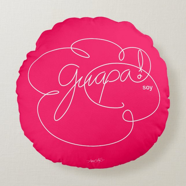 GUAPA soy - Bold CloudS - White Script Round Cushion (Front)